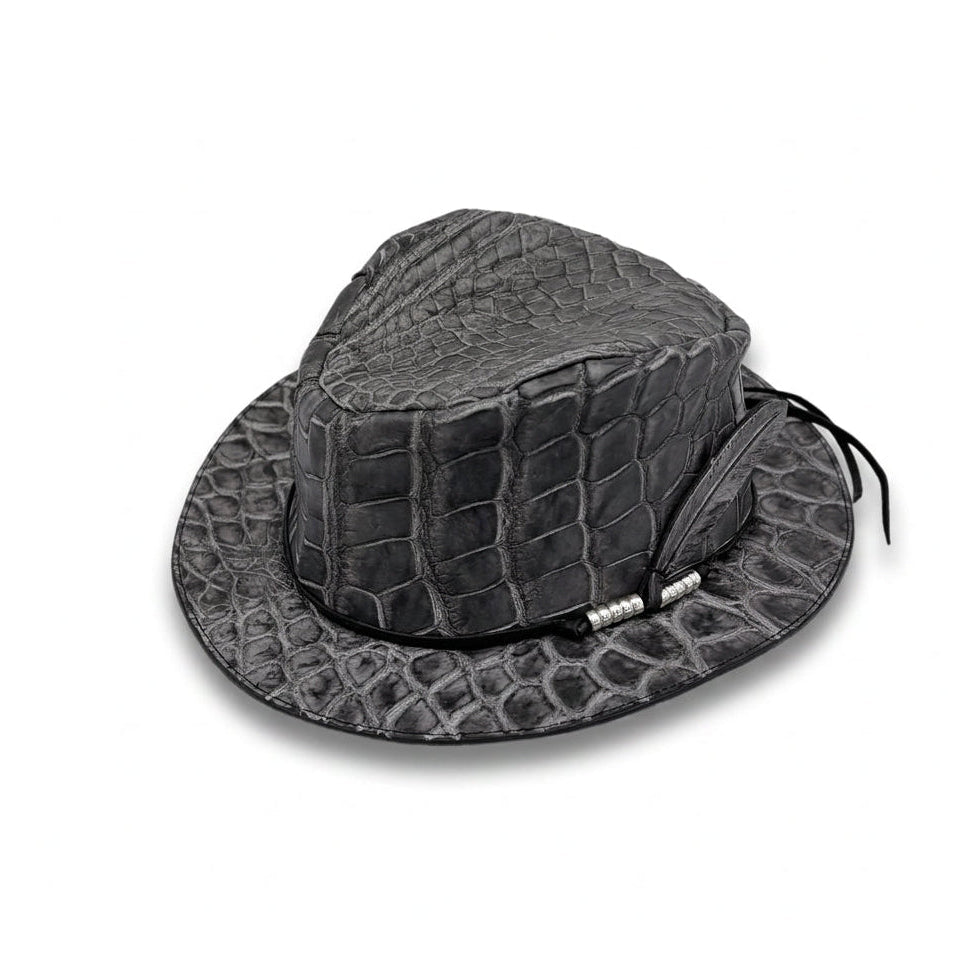 SOTOMI×ATSU CROCODILE POROSUS SUMI "Feather" HAT PLATINUM【クロコダイルポロサス/墨染め/ハット/カービング/プラチナ】