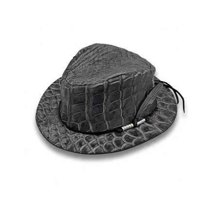 SOTOMI×ATSU CROCODILE POROSUS SUMI "Feather" HAT PLATINUM【クロコダイルポロサス/墨染め/ハット/カービング/プラチナ】