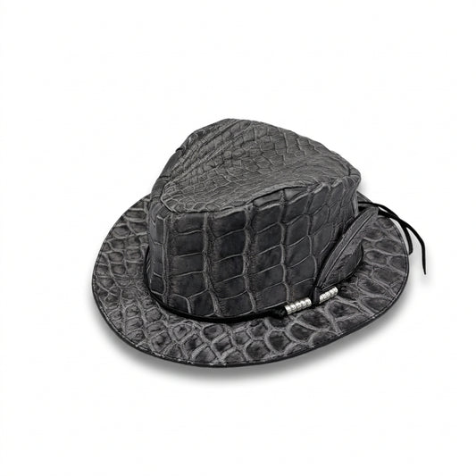 SOTOMI×ATSU CROCODILE POROSUS SUMI "Feather" HAT PLATINUM【クロコダイルポロサス/墨染め/ハット/カービング/プラチナ】