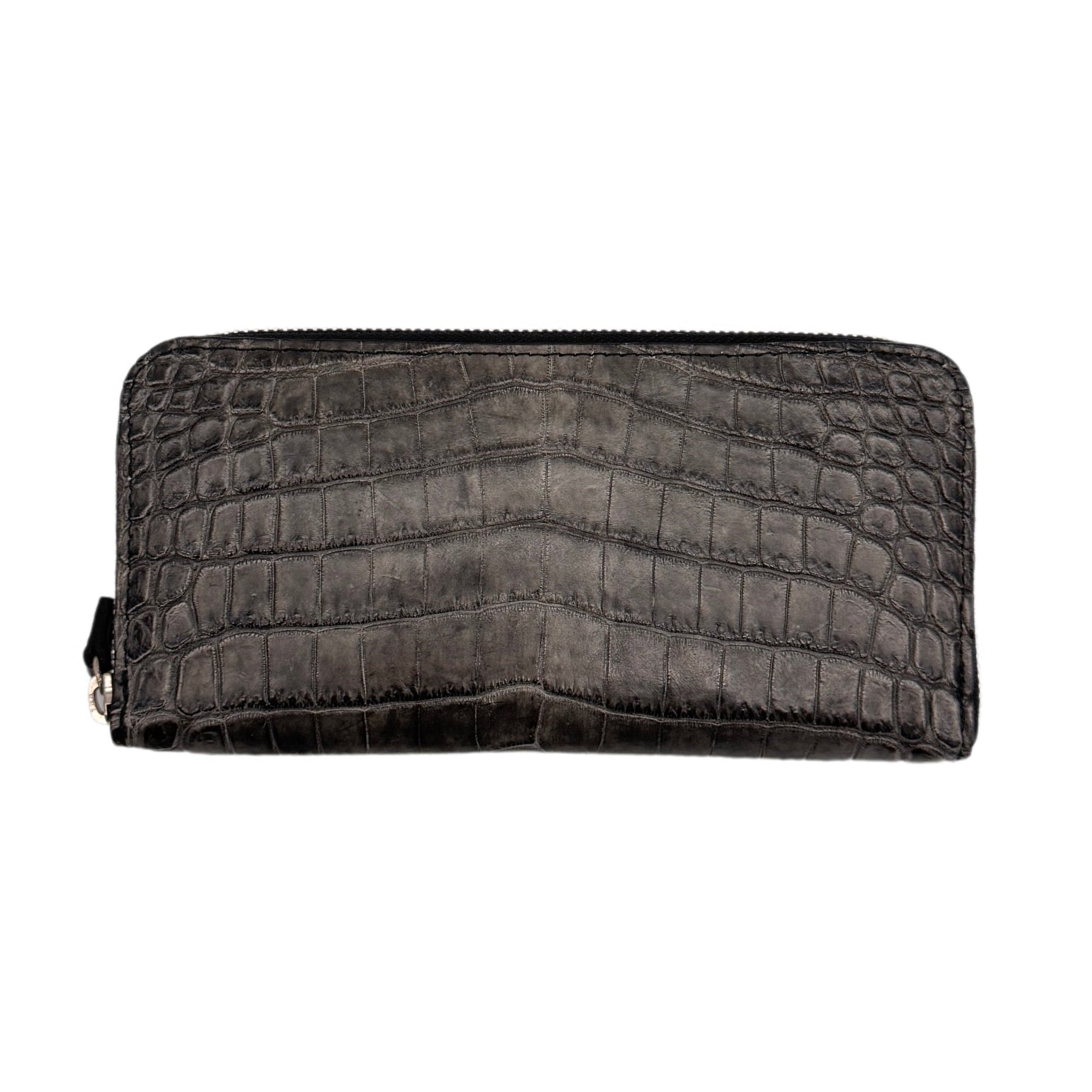 クロコダイルポロサス】ワニ革墨染ラウンド長財布-Round Wallet