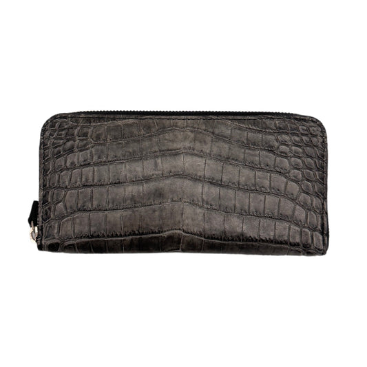 【クロコダイルポロサス】ワニ革墨染ラウンド長財布-Round Wallet