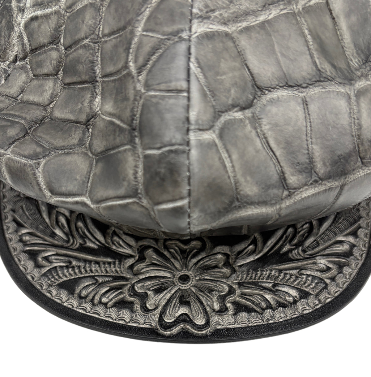 SOTOMI×ATSU CROCODILE POROSUS SUMI Casquette "Peanut Flower" PLATINUM【クロコダイルポロサス/墨染め/キャスケット/カービング/プラチナ】