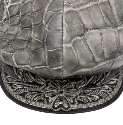 SOTOMI×ATSU CROCODILE POROSUS SUMI Casquette "Peanut Flower" PLATINUM【クロコダイルポロサス/墨染め/キャスケット/カービング/プラチナ】